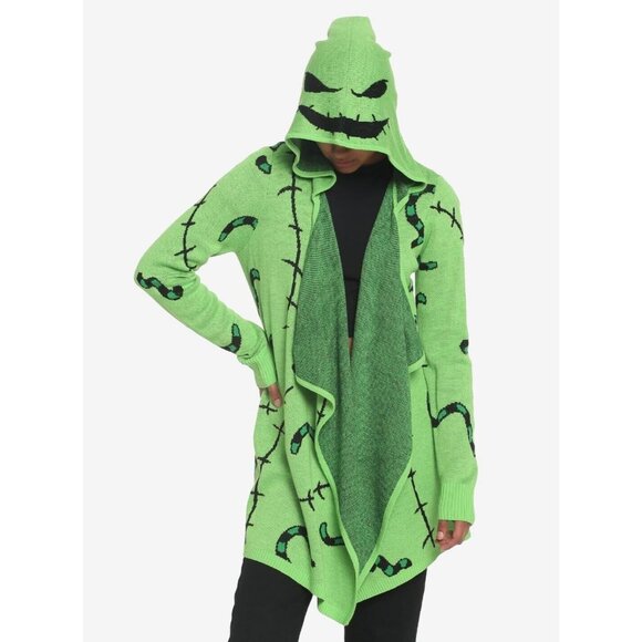 Nightmare Before Christmas Sweater Women Small Oogie Boogie Drape Cardigan Green - Picture 11 of 11